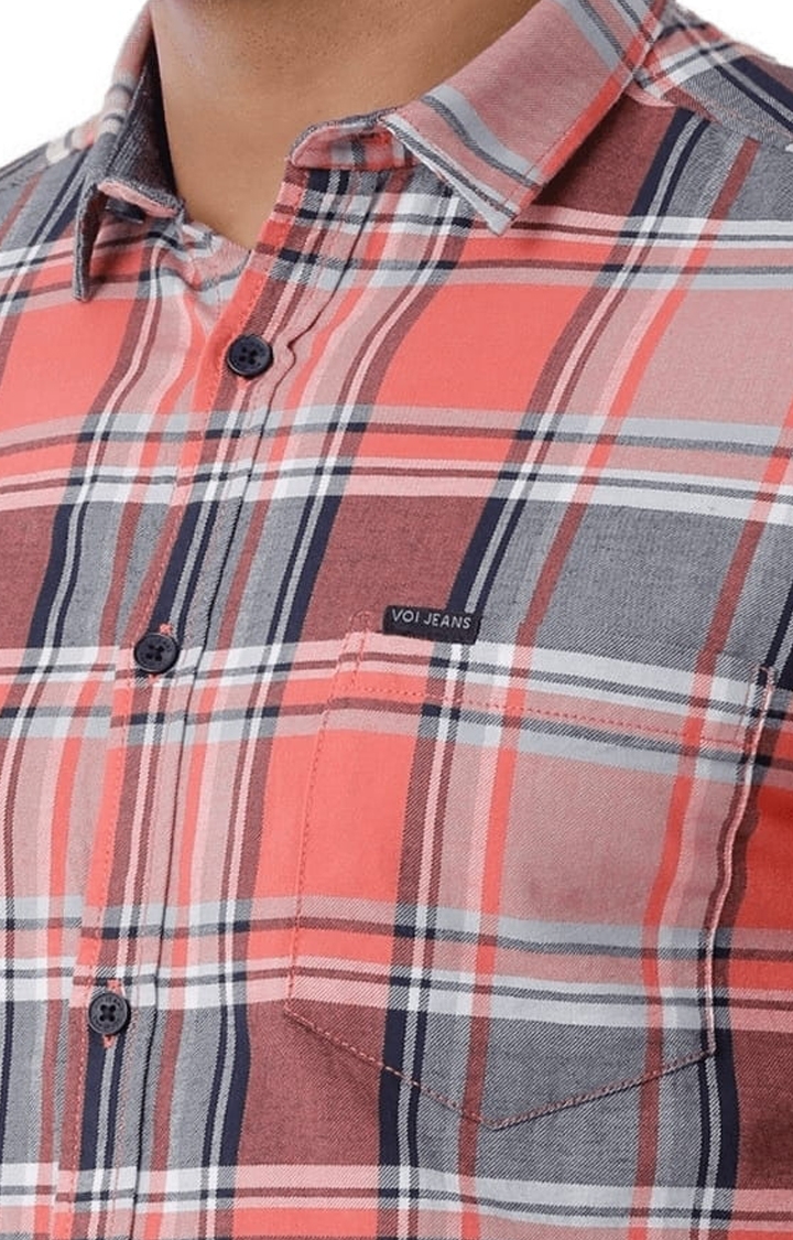 Voi Jeans | Men's Pink Cotton Checkered Casual Shirt 4