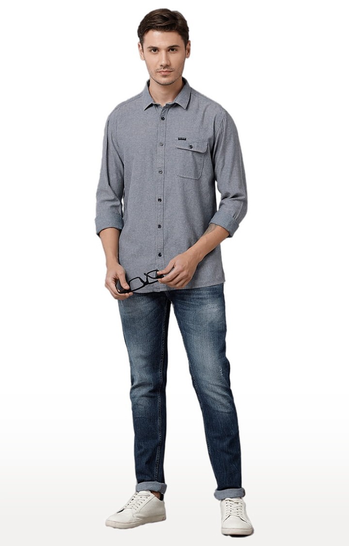 Men's Grey Cotton Solid Casual Shirt