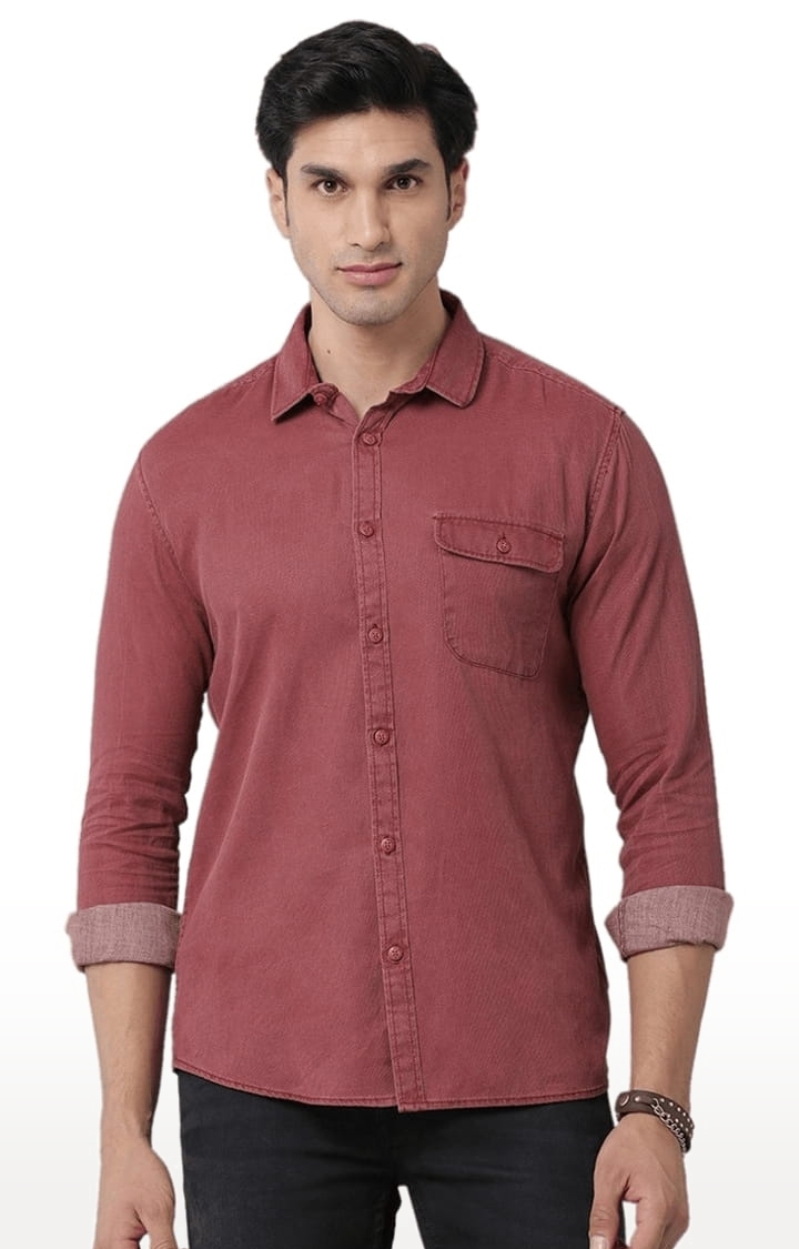 Voi Jeans | Men's Maroon Cotton Solid Casual Shirt 0