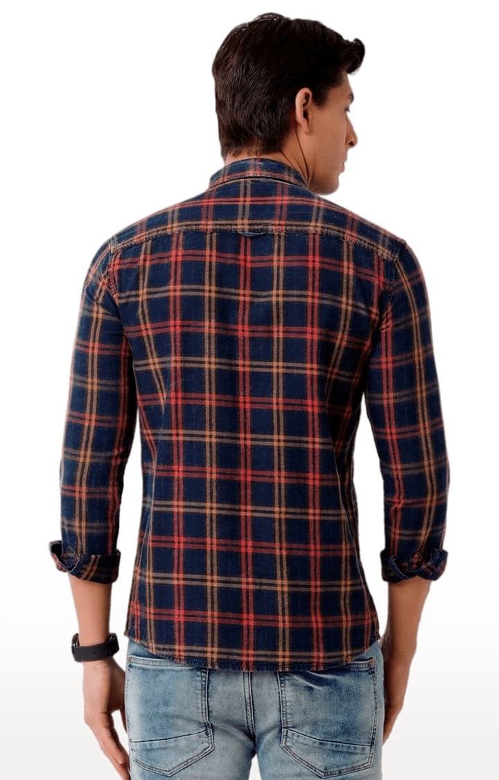 Voi Jeans | Men's Indigo Cotton Checkered Casual Shirt 3