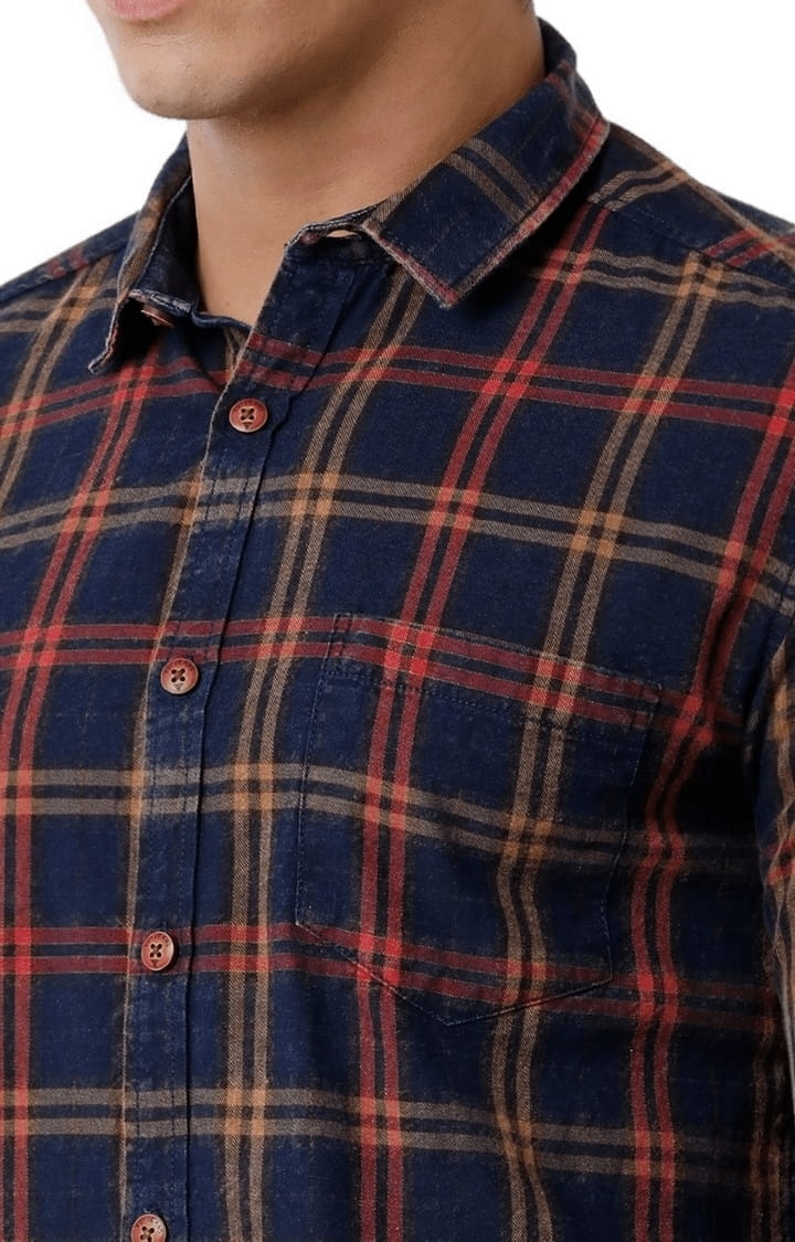 Voi Jeans | Men's Indigo Cotton Checkered Casual Shirt 4