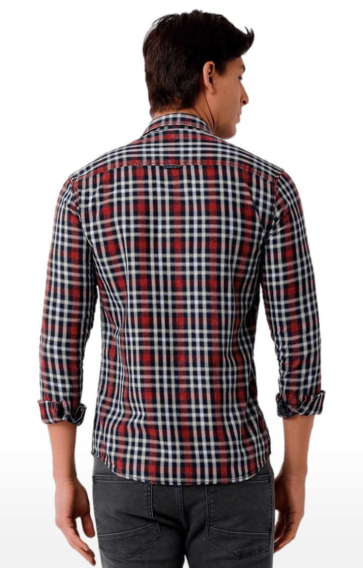 Men's Indigo, Multi Cotton Checkered Casual Shirt