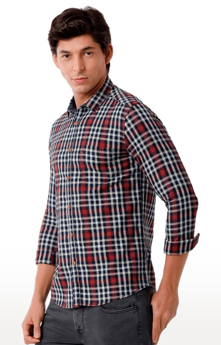 Men's Indigo, Multi Cotton Checkered Casual Shirt