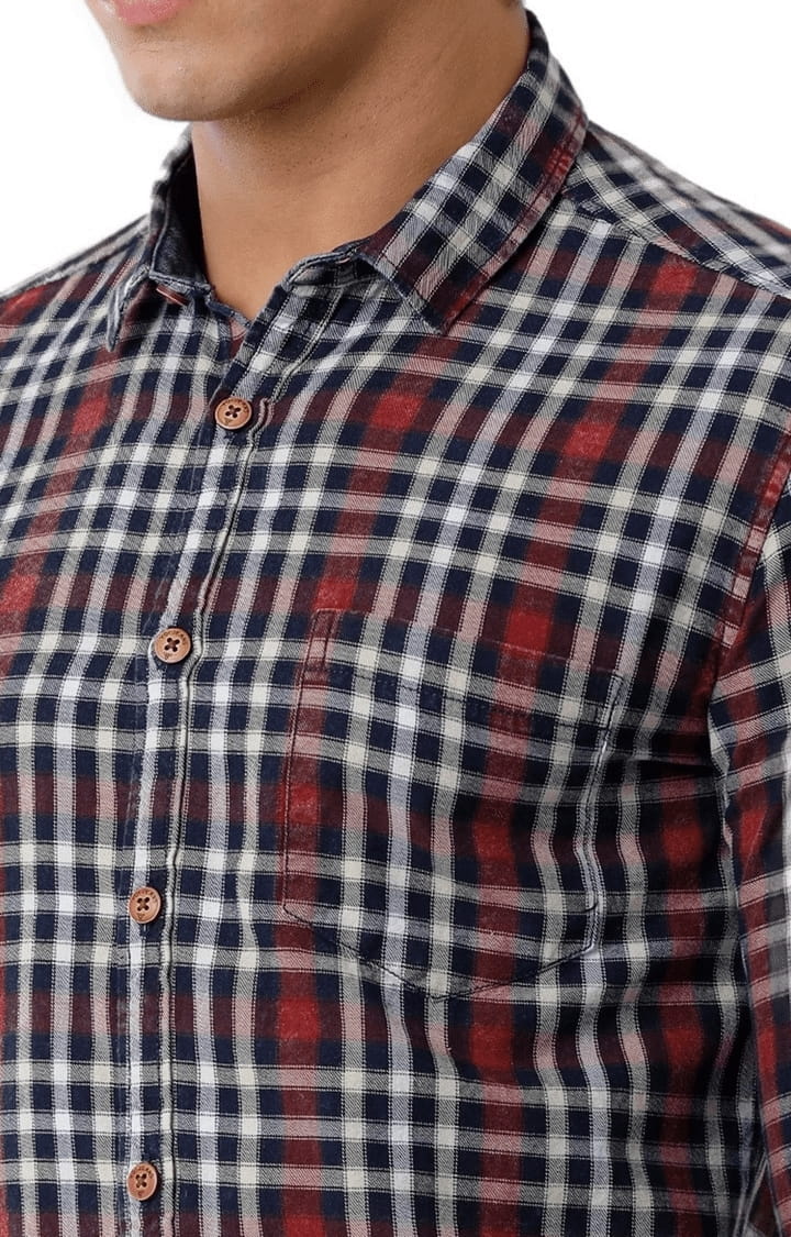 Men's Indigo, Multi Cotton Checkered Casual Shirt