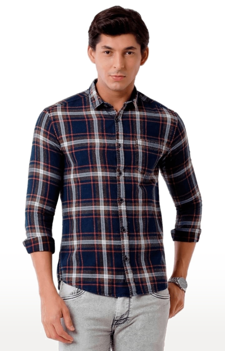 Voi Jeans | Men's Indigo Cotton Checkered Casual Shirt 0