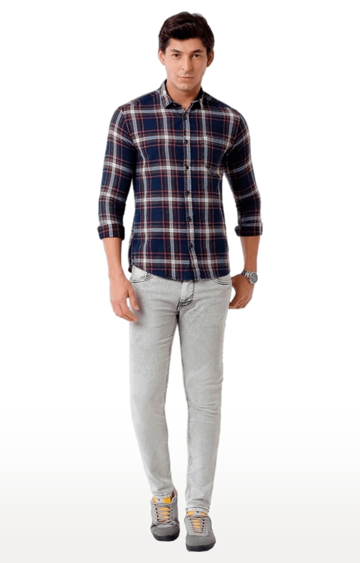Voi Jeans | Men's Indigo Cotton Checkered Casual Shirt 1