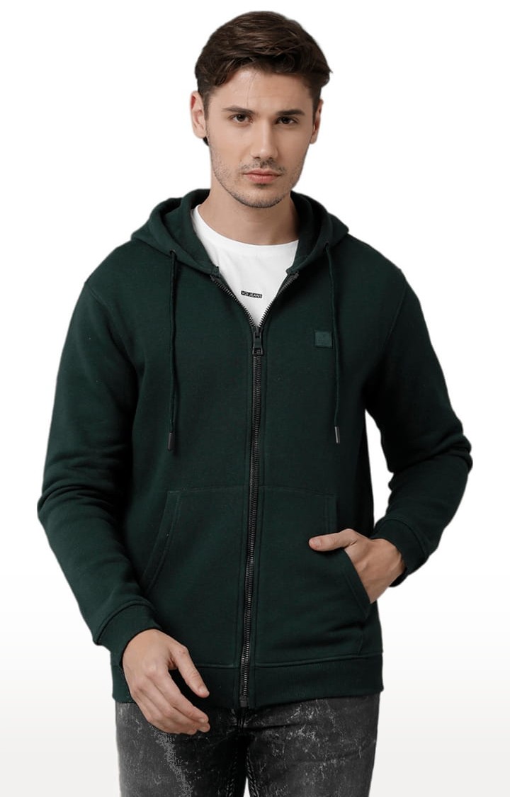 Men's Olive Fleece Solid hoodie