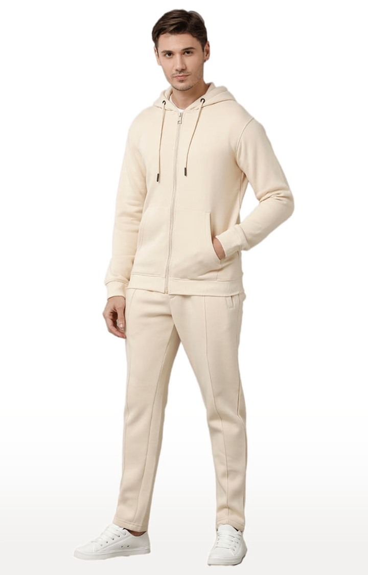 Men's Beige Fleece Solid hoodie