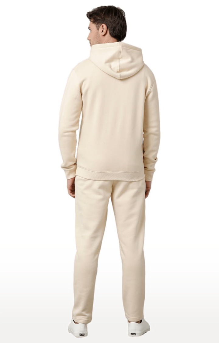 Men's Beige Fleece Solid hoodie