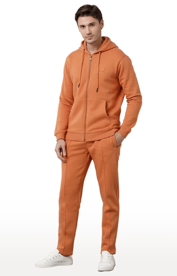 Voi Jeans | Men's Orange Fleece Solid hoodie 1
