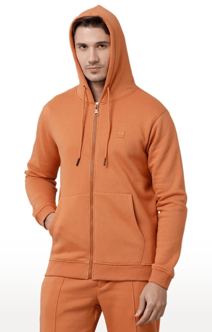 Voi Jeans | Men's Orange Fleece Solid hoodie 0