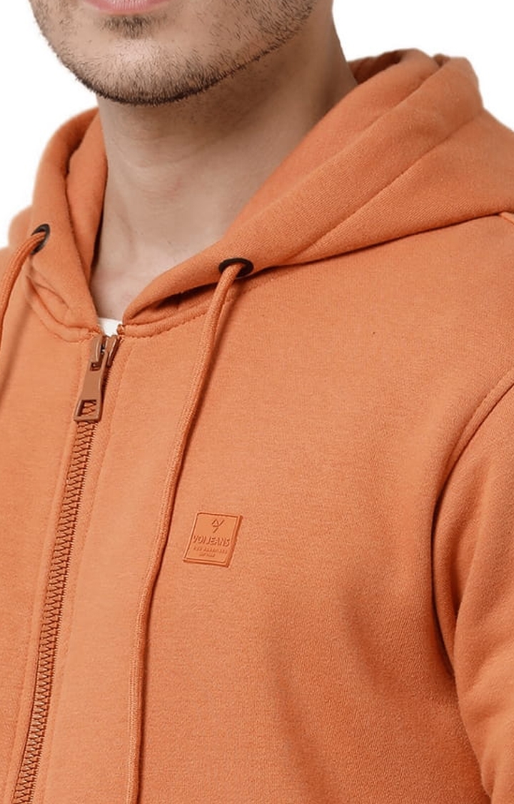 Voi Jeans | Men's Orange Fleece Solid hoodie 4