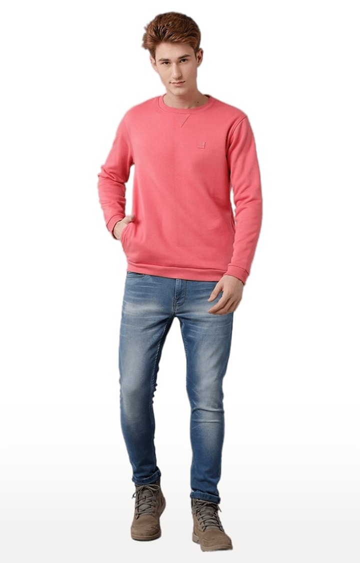 Men's Pink Cotton Blend Solid SweatShirt