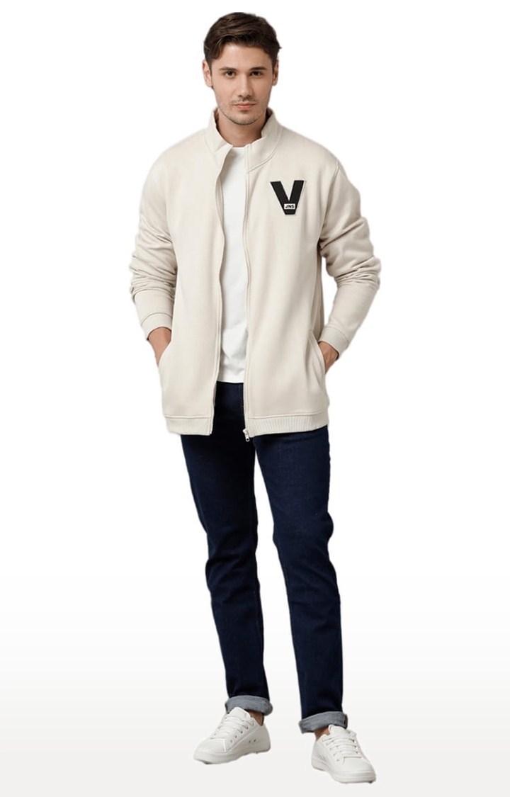 Voi Jeans | Men's Sand Khaki Fleece Solid SweatShirt 1