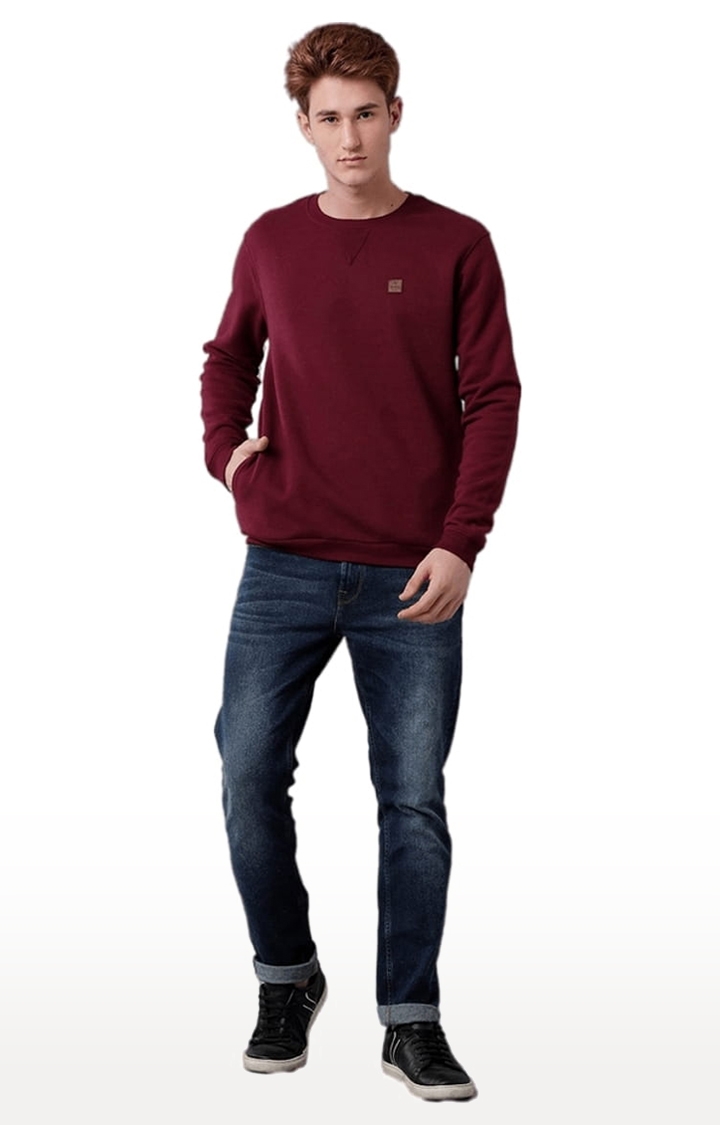 Voi Jeans | Men's Red Cotton Blend Solid SweatShirt 1