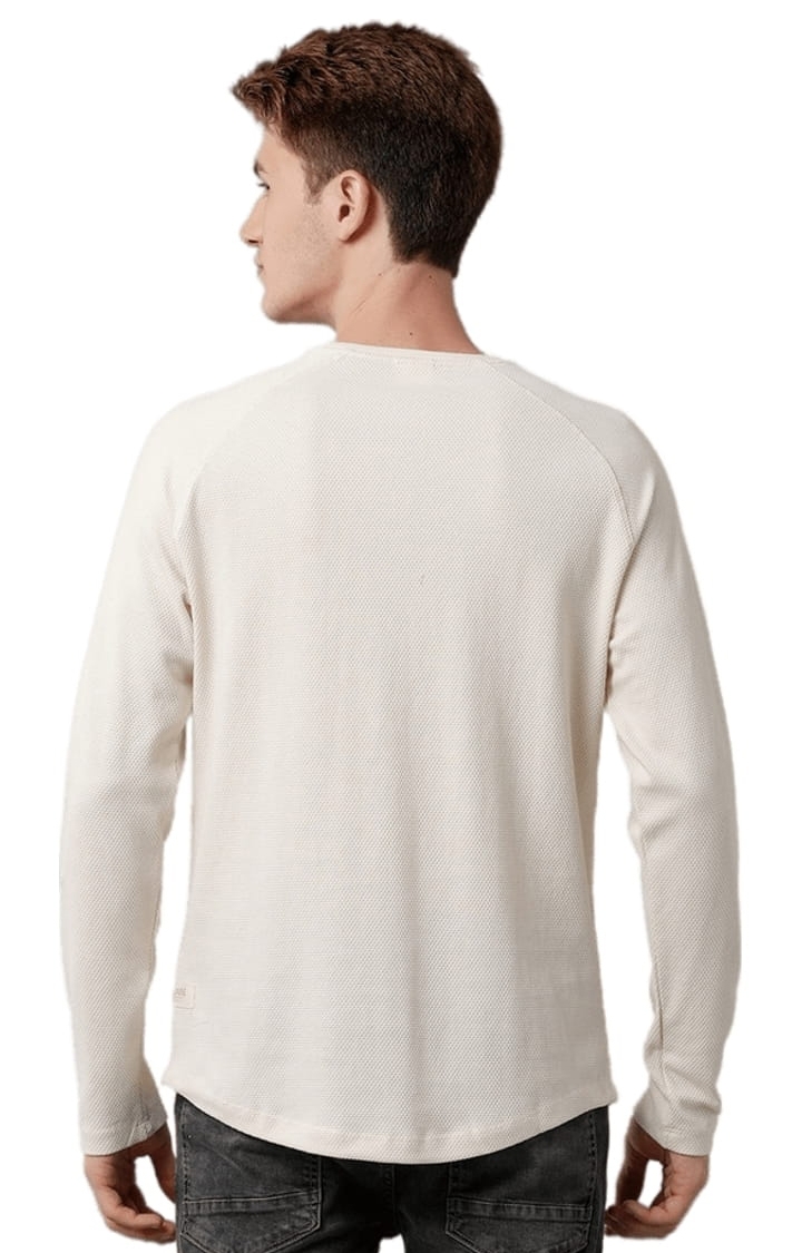 Voi Jeans | Men's Off-White Cotton Blend Textured T-Shirt 3