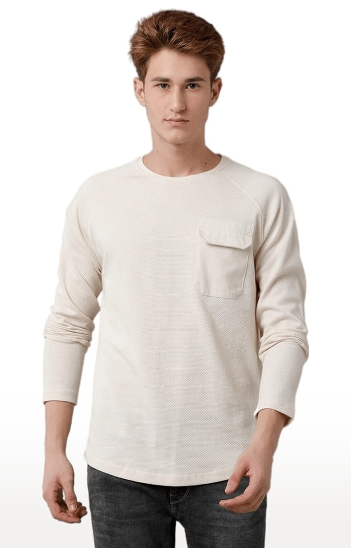 Voi Jeans | Men's Off-White Cotton Blend Textured T-Shirt 0