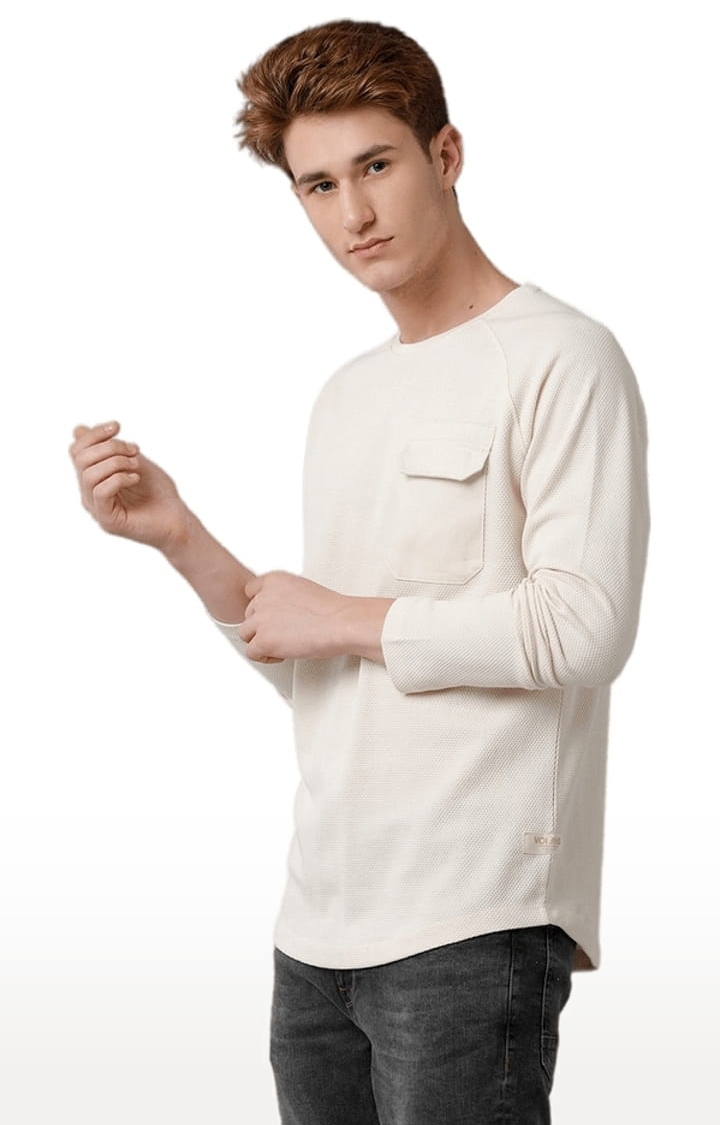 Voi Jeans | Men's Off-White Cotton Blend Textured T-Shirt 2
