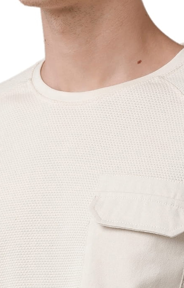 Voi Jeans | Men's Off-White Cotton Blend Textured T-Shirt 4