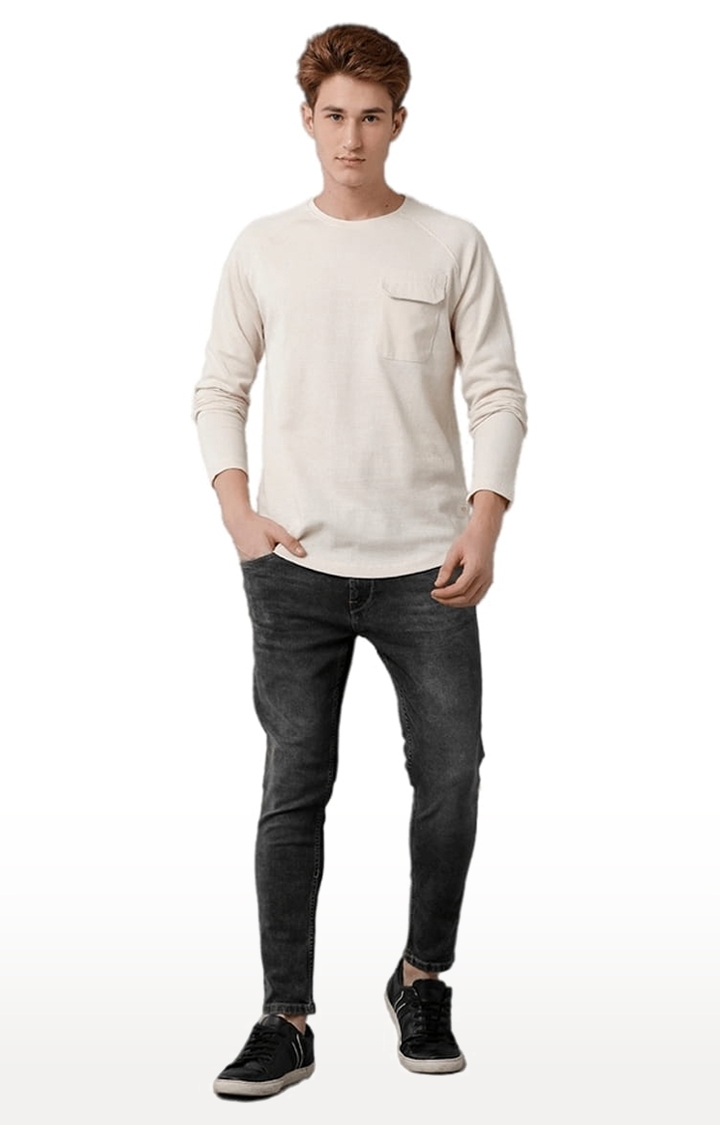 Voi Jeans | Men's Off-White Cotton Blend Textured T-Shirt 1