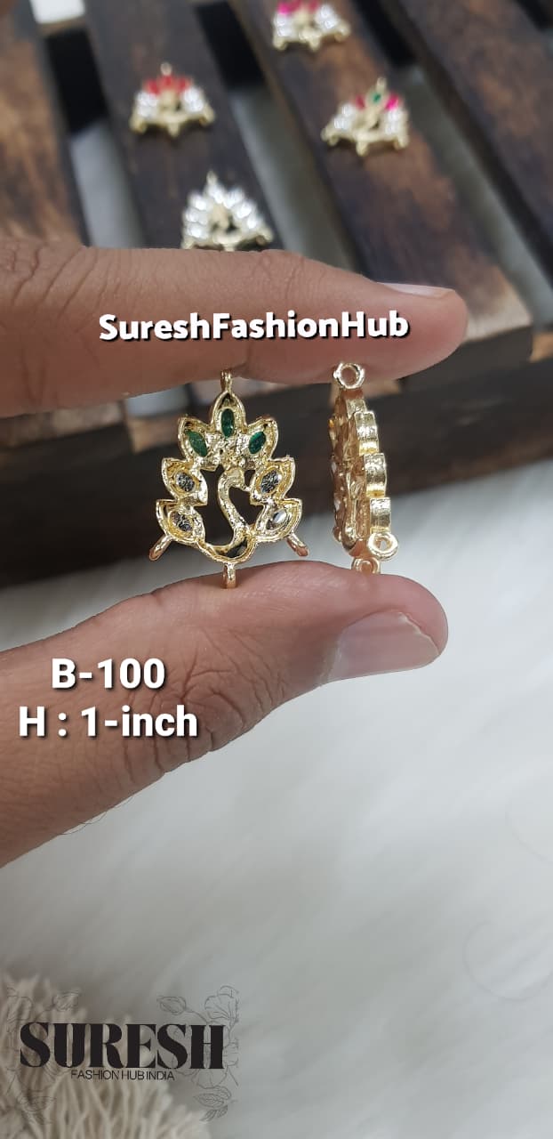 Silver Peacock Meenakari Stone Shank Button – B-100