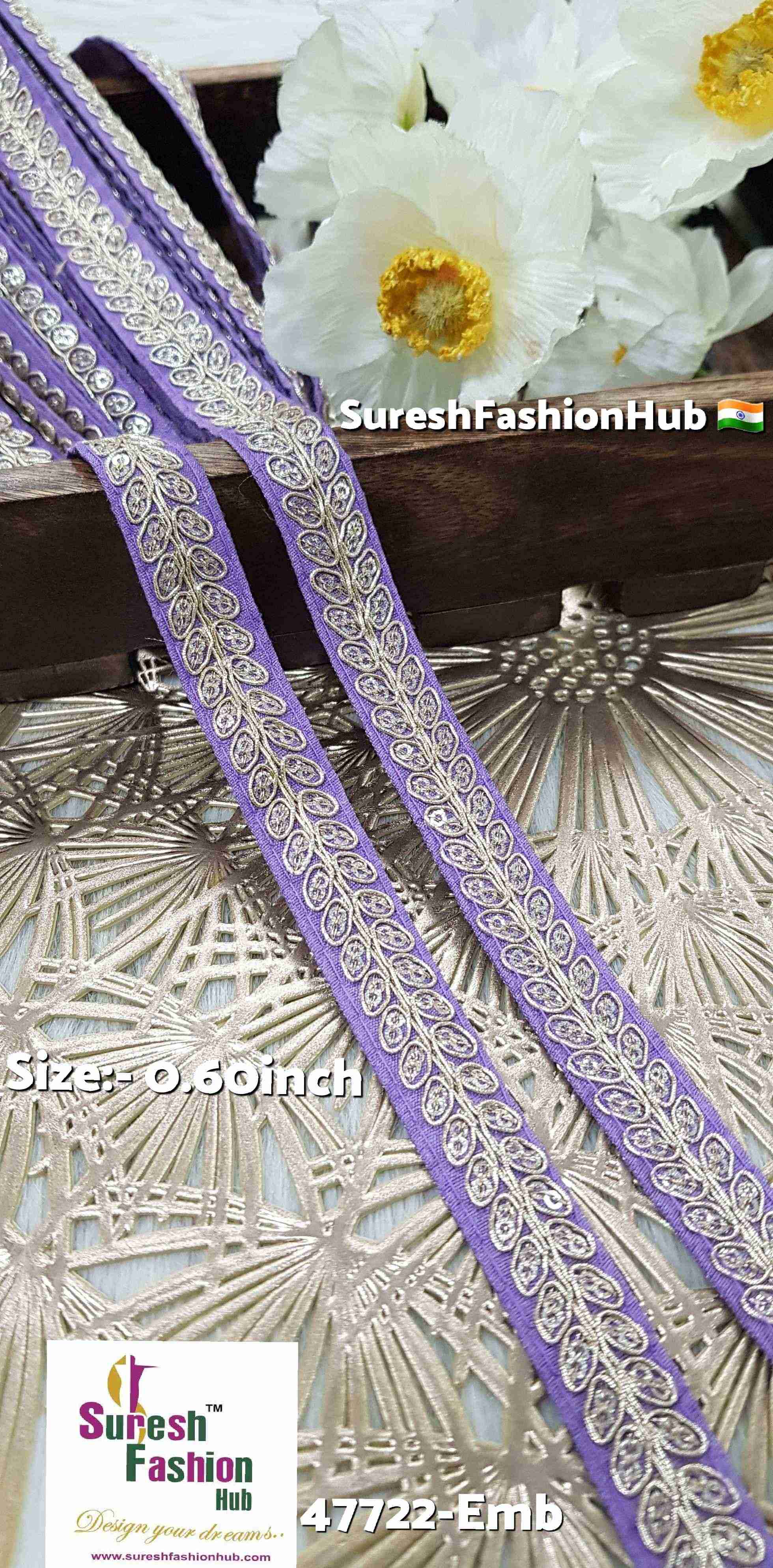 Lilac Pearl Leaf Embroidered Border