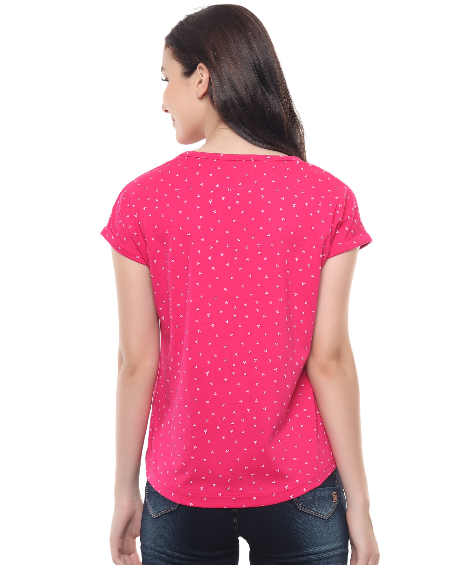 Magenta Printed Cotton T Shirt