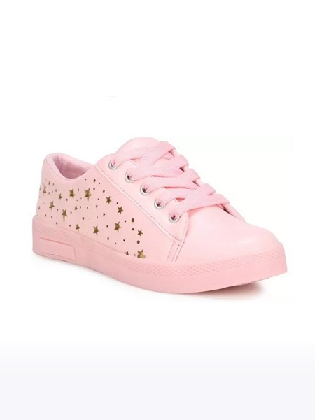 Women's Pink Solid Casual Lace Up Shoes