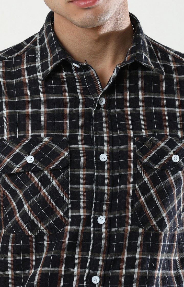 Men's Brown Checked Casual Shirt