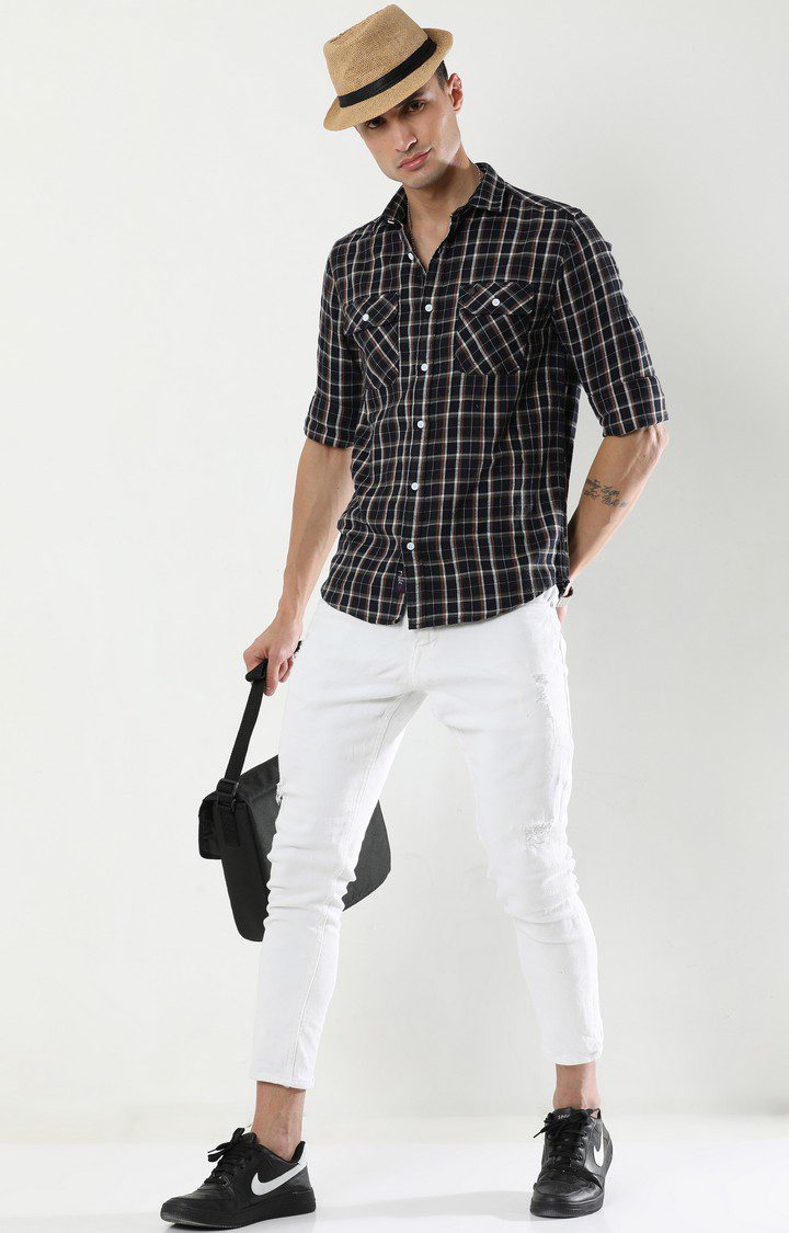 Men's Brown Checked Casual Shirt