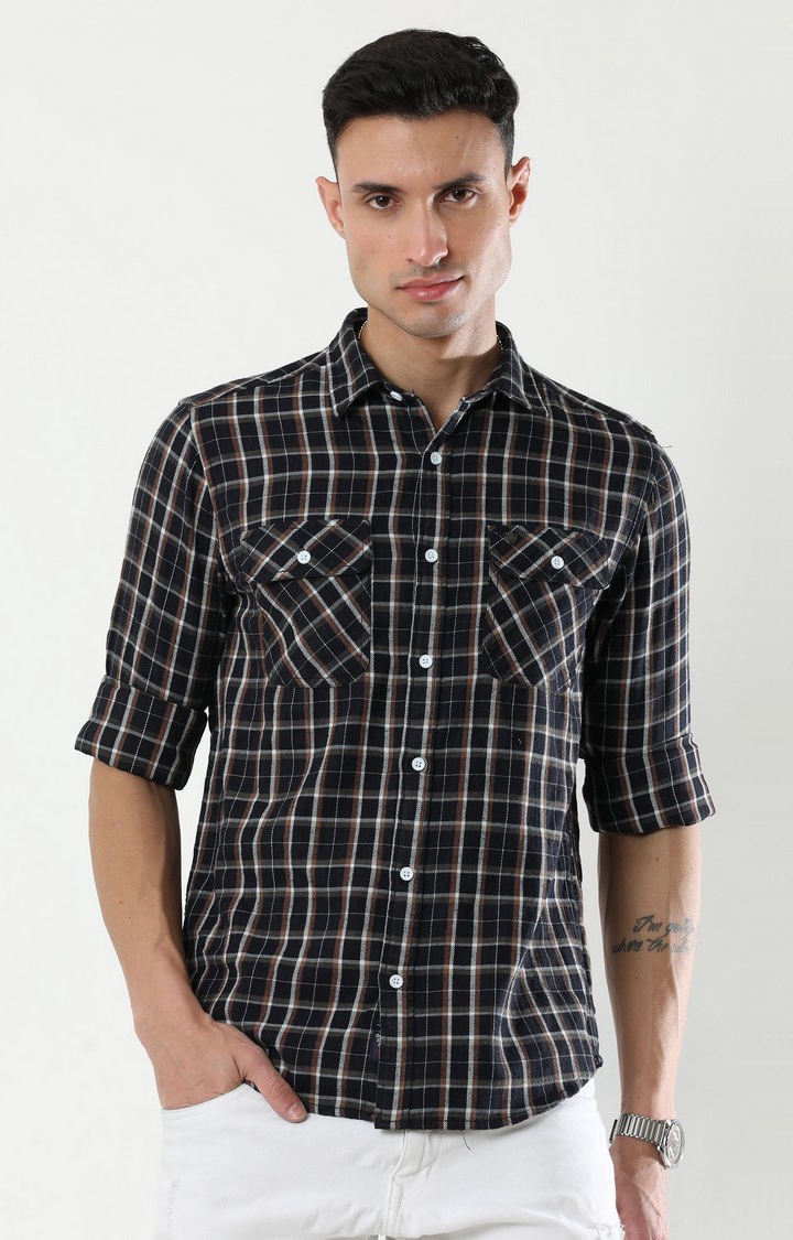 Men's Brown Checked Casual Shirt