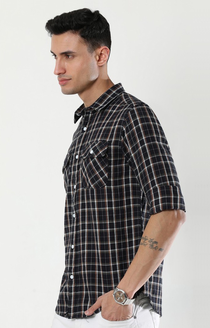 Men's Brown Checked Casual Shirt