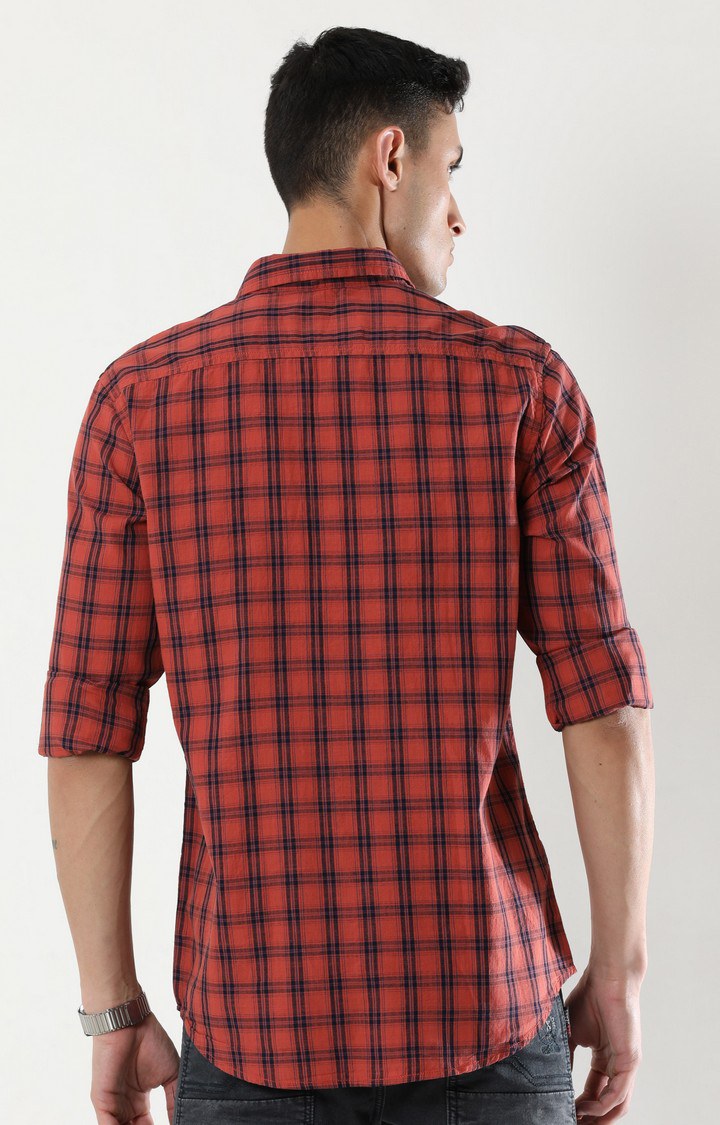 Men's Rust Checked Casual Shirt