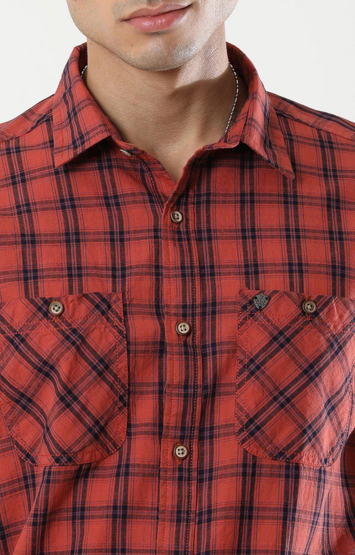 Men's Rust Checked Casual Shirt