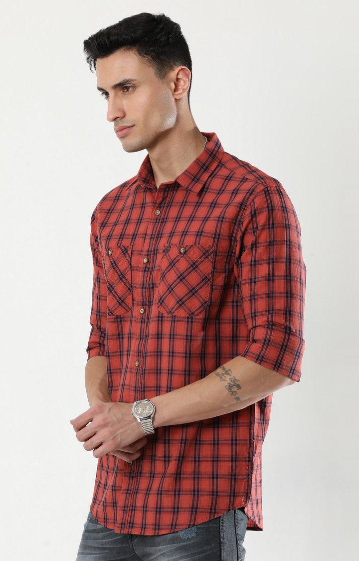 Men's Rust Checked Casual Shirt