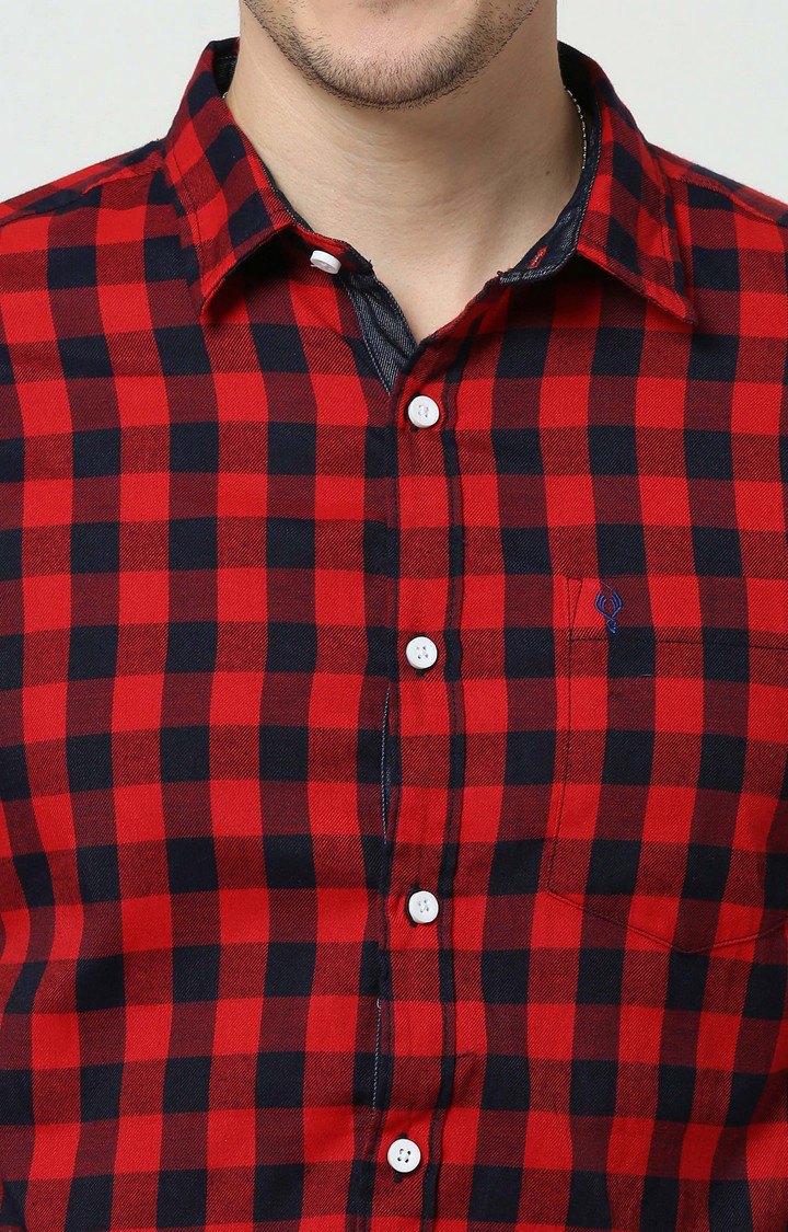 Men's Red Checked Casual Shirt