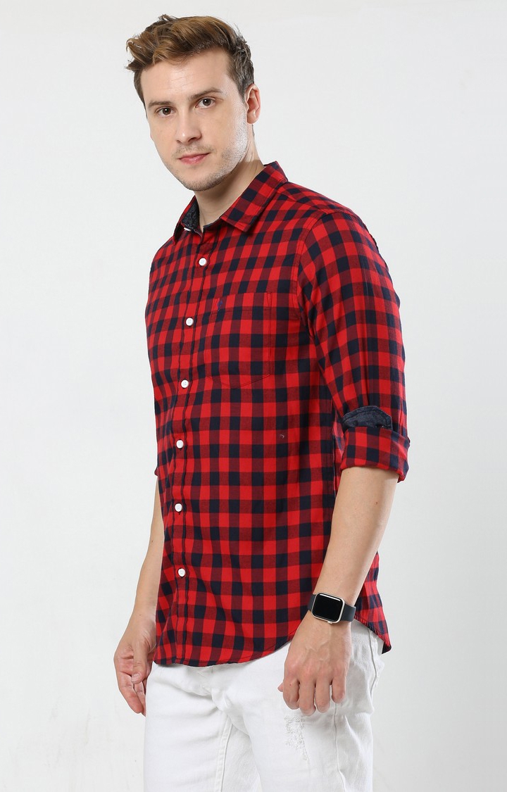 Men's Red Checked Casual Shirt