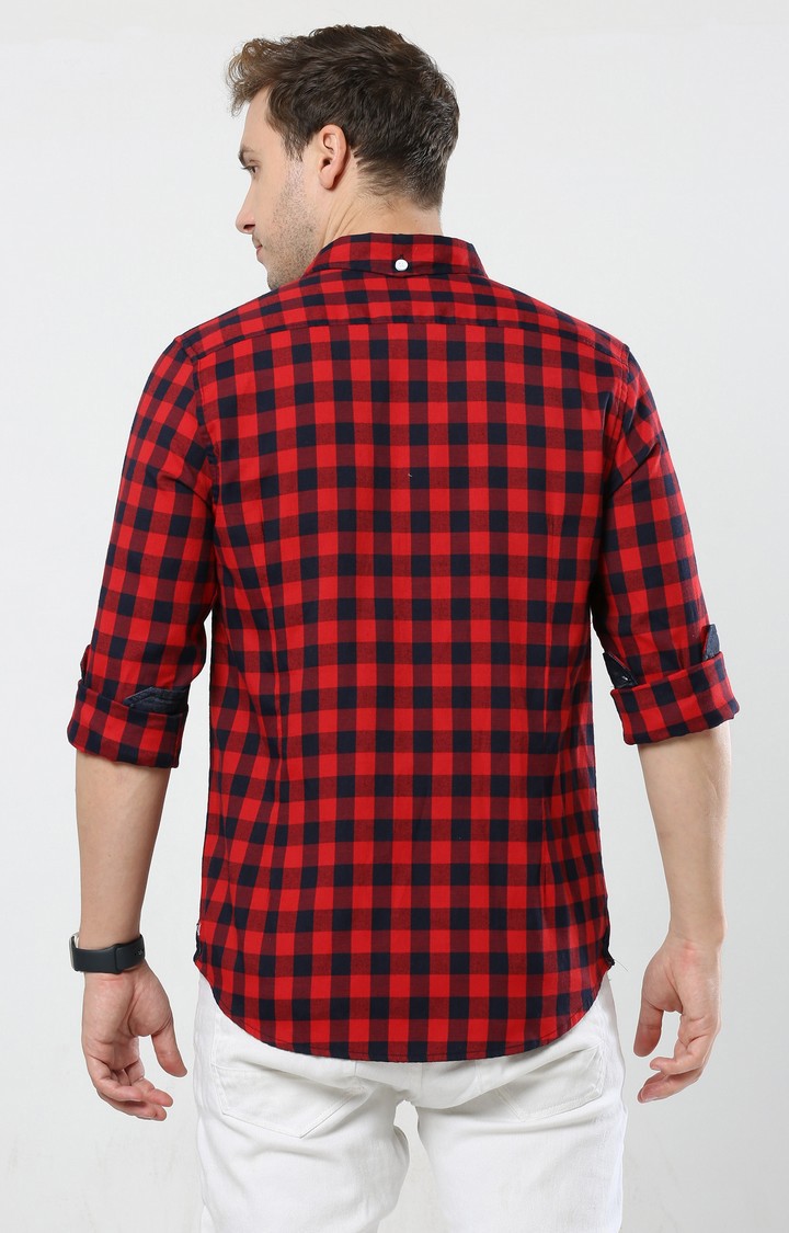 Men's Red Checked Casual Shirt