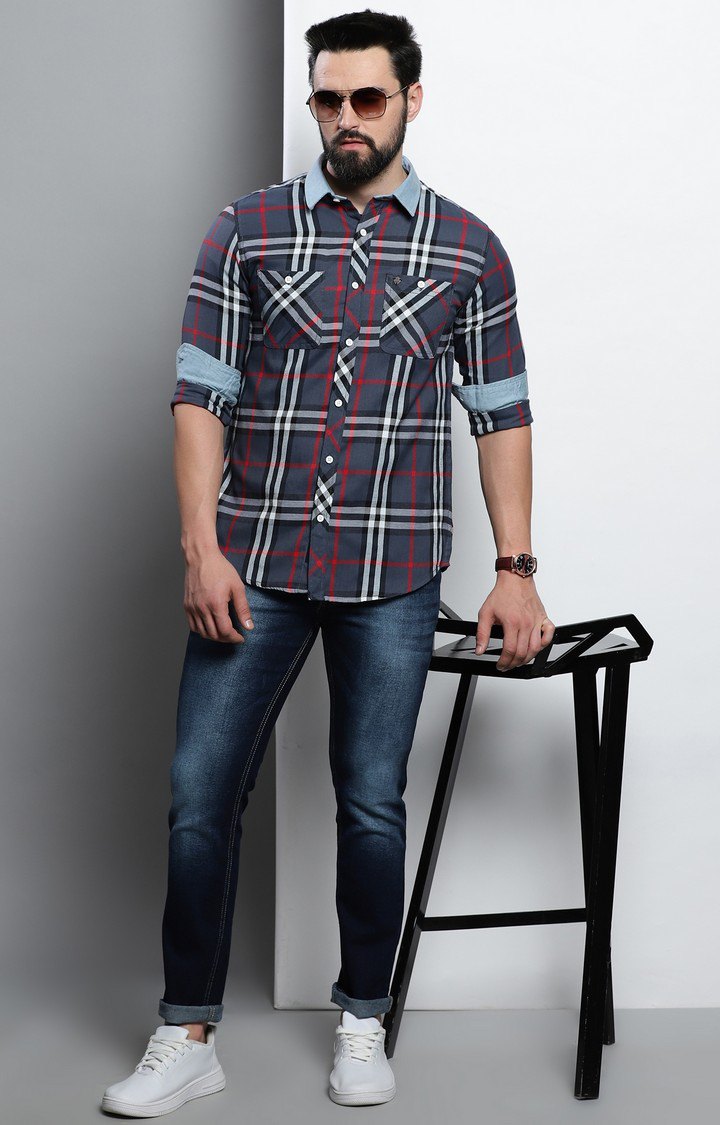 Men's Grey Checked Casual Shirt