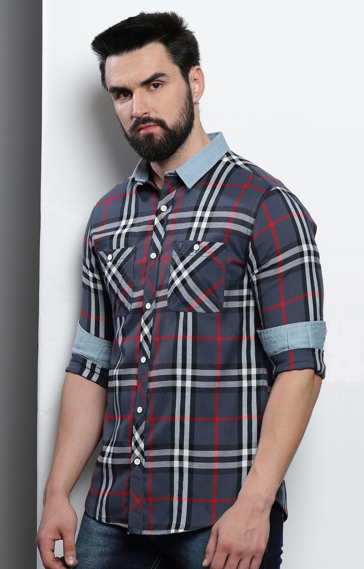 Men's Grey Checked Casual Shirt