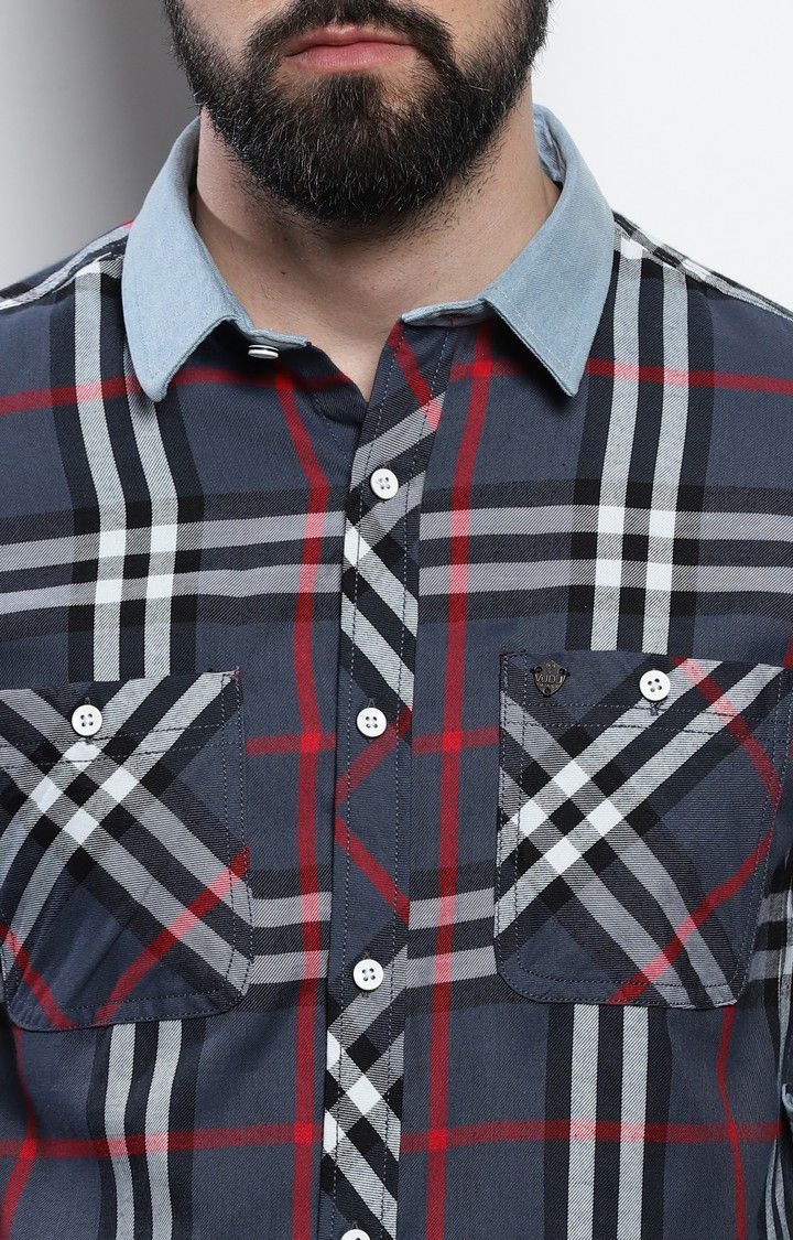 Men's Grey Checked Casual Shirt