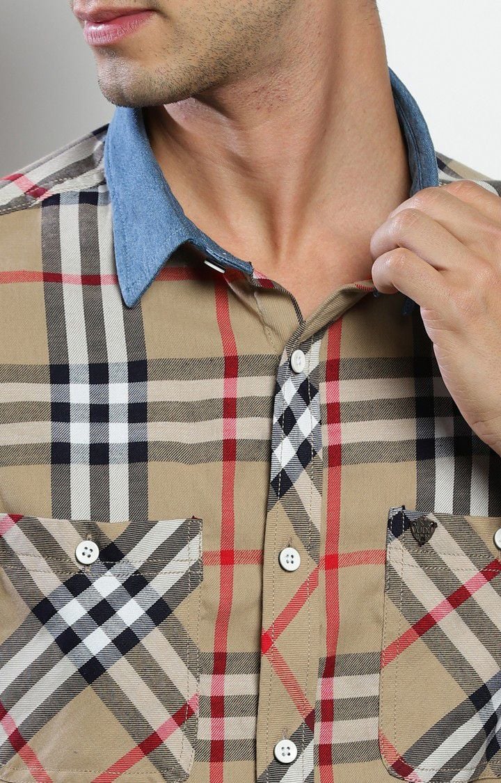 Men's Beige Checked Casual Shirt