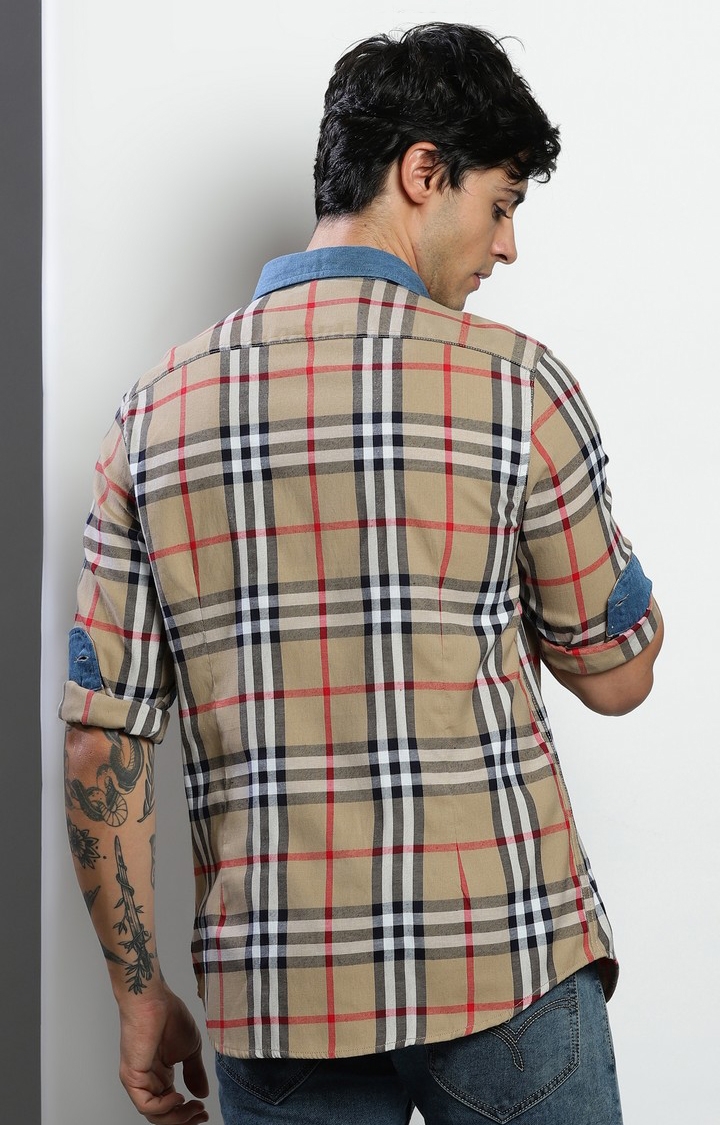 Men's Beige Checked Casual Shirt