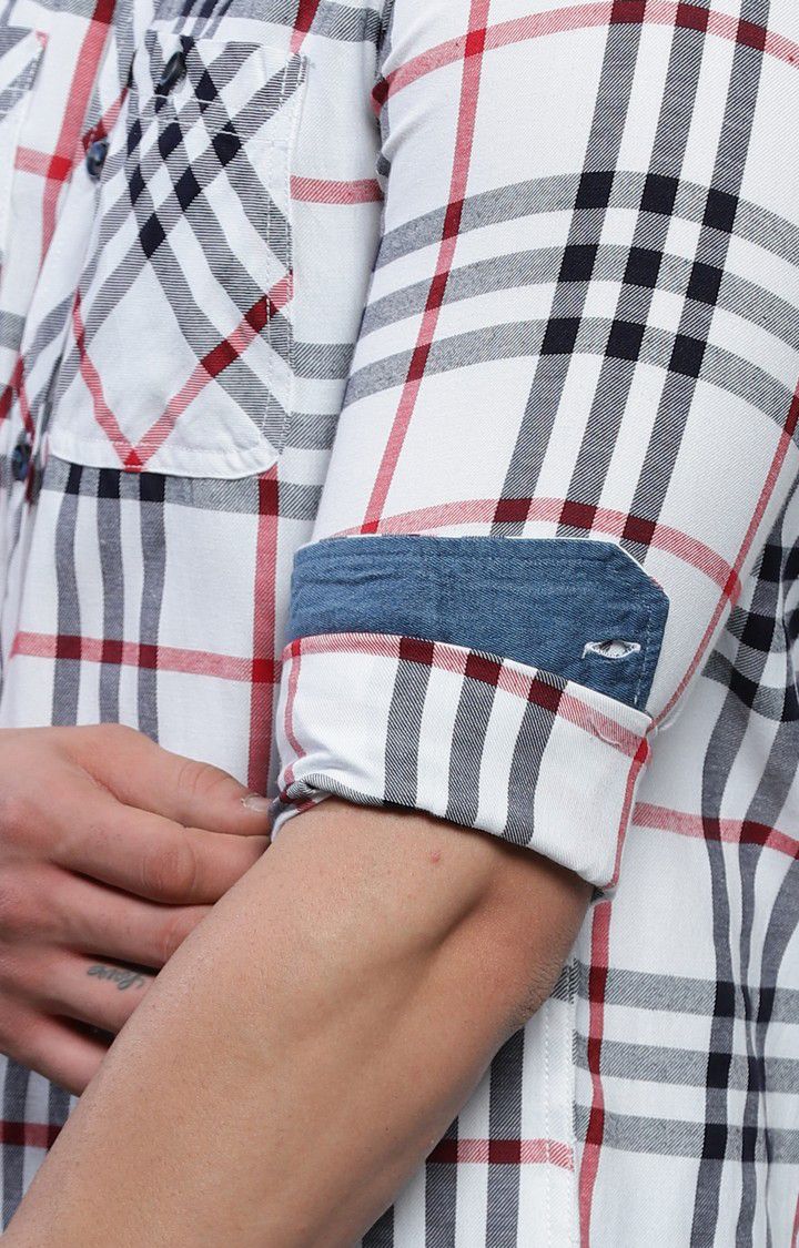 Men's White Checked Casual Shirt