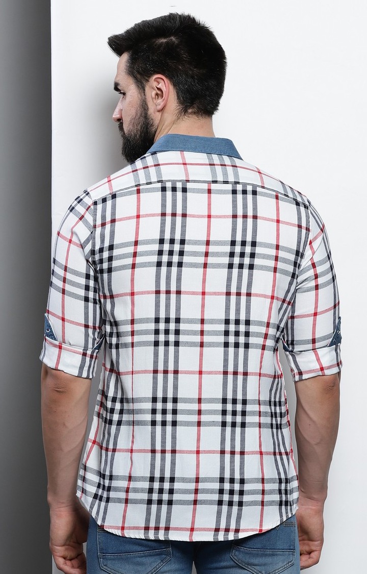 Men's White Checked Casual Shirt