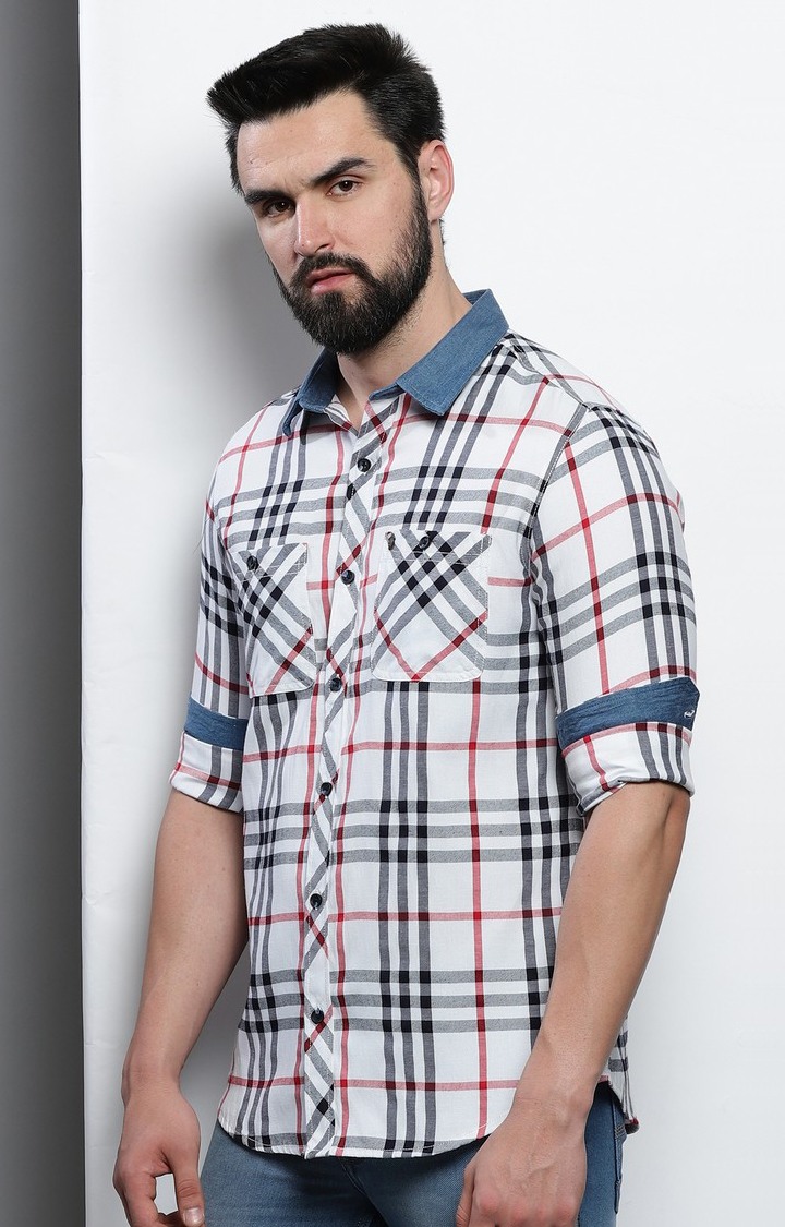 Men's White Checked Casual Shirt