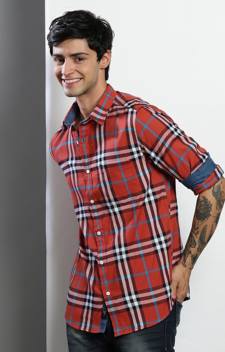 Men's Rust Checked Casual Shirt