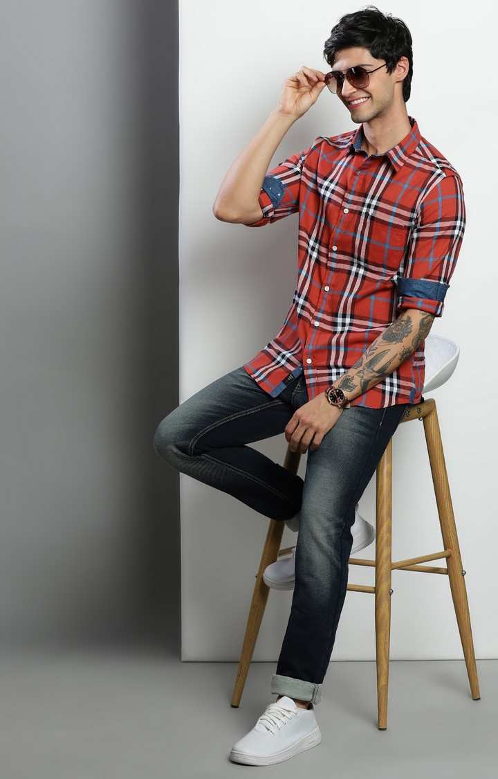 Men's Rust Checked Casual Shirt