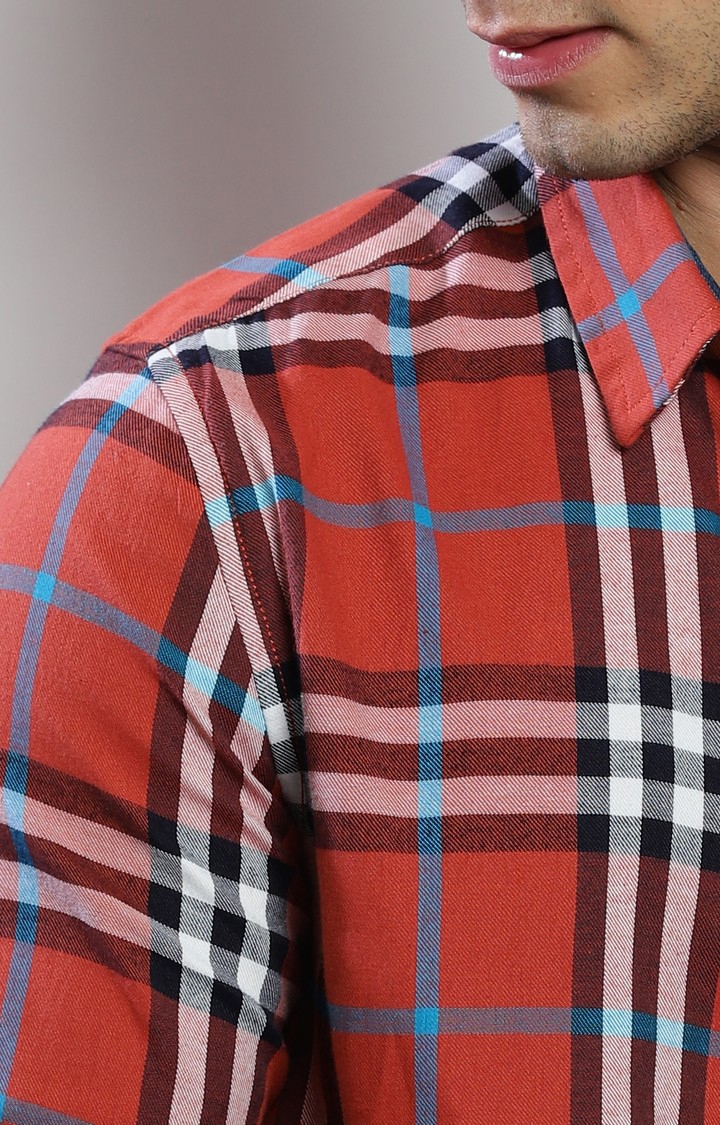 Men's Rust Checked Casual Shirt