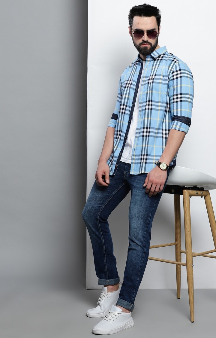 Men's Blue Checked Casual Shirt